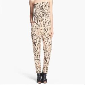 WAYF Beige Cheetah Print Straight Leg Strapless Jumpsuit XS